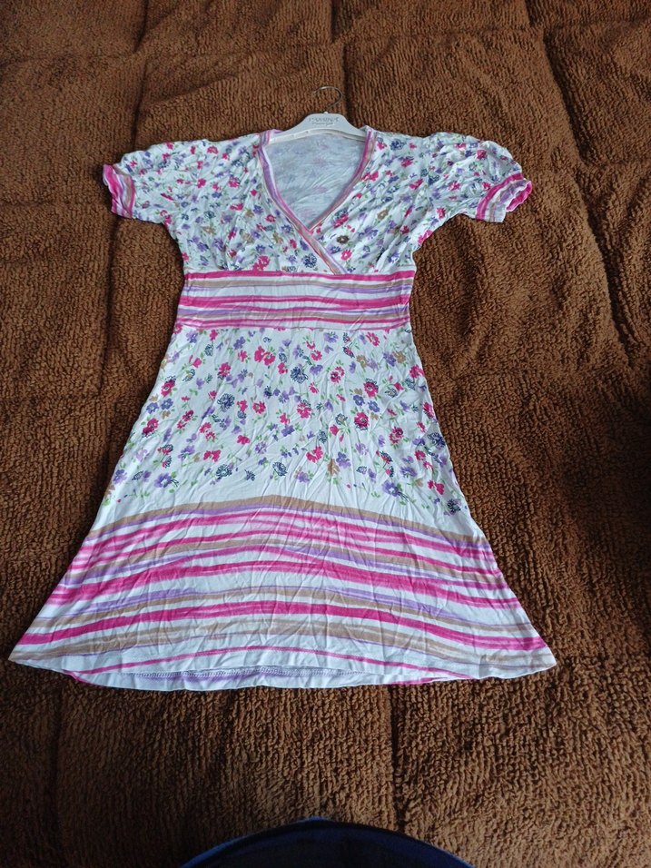 Pembe V Yaka Bohem elbise - Görsel 2