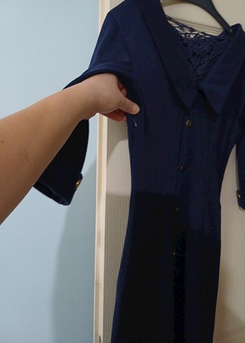 Lacivert ofisstil Elbise - Görsel 8