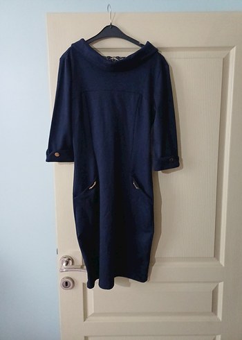 Lacivert ofisstil Elbise - Görsel 3