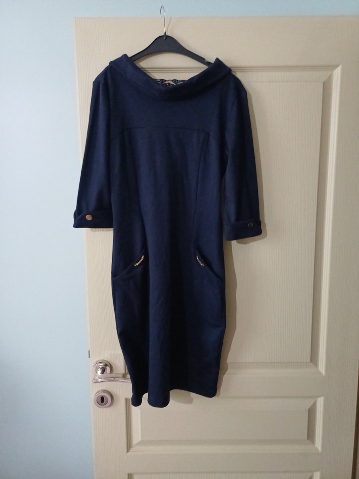 Lacivert ofisstil Elbise - Görsel 3