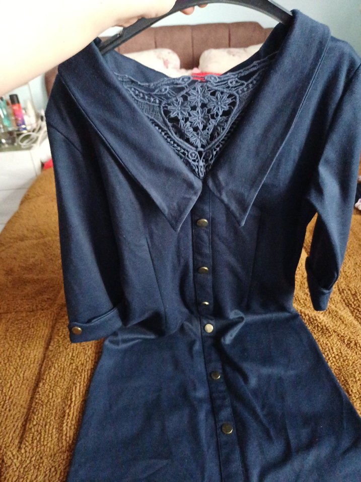 Lacivert ofisstil Elbise - Görsel 2