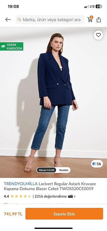38 Beden Lacivert dokuma blazer ceket