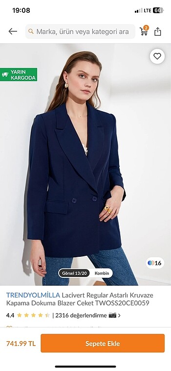 Trendyol & Milla Lacivert dokuma blazer ceket