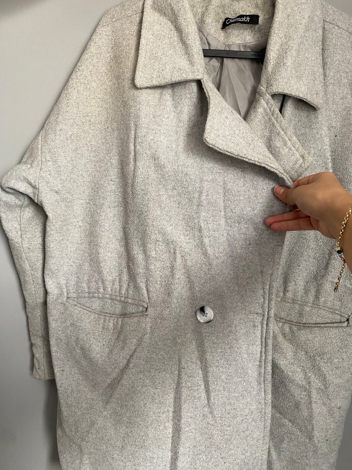 Gri Düğmeli Midi Kaban - Görsel 3