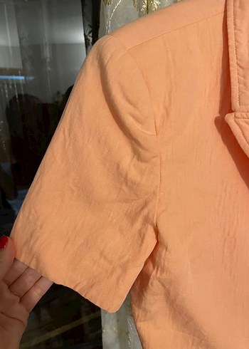 ZARA Kısa Kollu Mini somon Blazer - Görsel 5