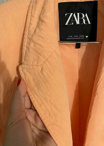 ZARA Kısa Kollu Mini somon Blazer - Görsel 3