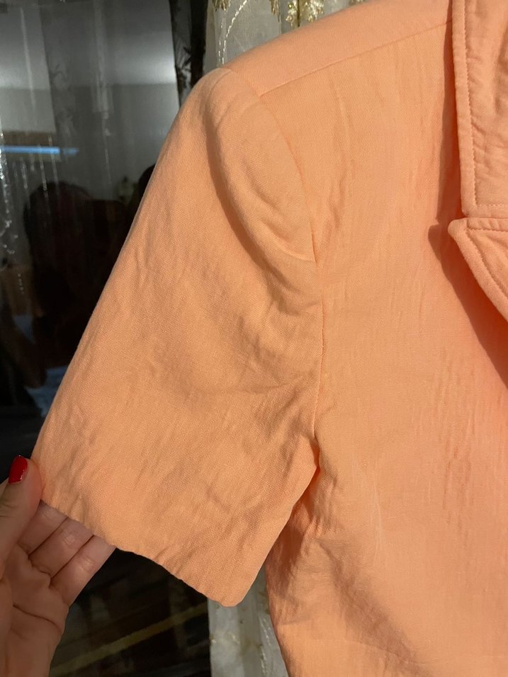 ZARA Kısa Kollu Mini somon Blazer - Görsel 5