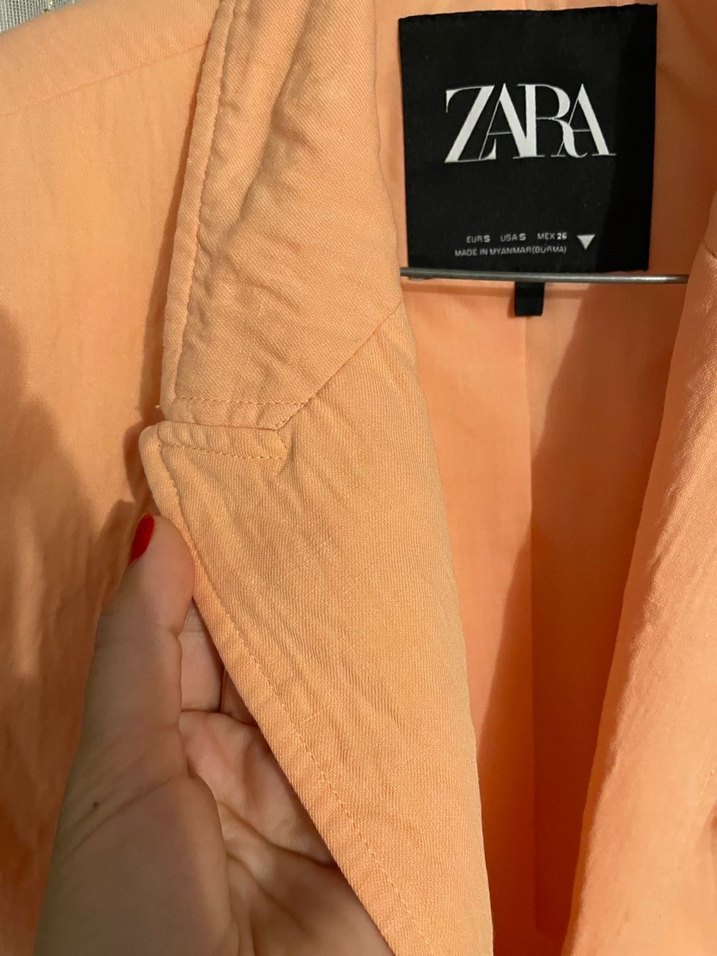 ZARA Kısa Kollu Mini somon Blazer - Görsel 3