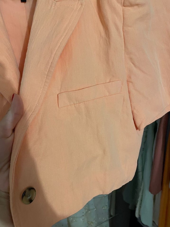 ZARA Kısa Kollu Mini somon Blazer - Görsel 4