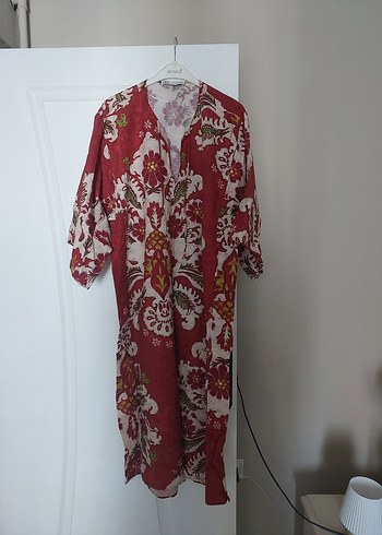 Uzun Kırmızı Bohem Kimono