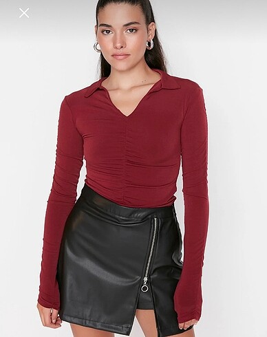 Bordo polo yaka bluz