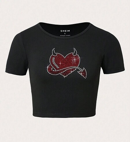 shein taşlı siyah crop tişört
