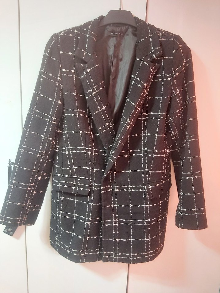 Düğmeli Siyah Kadın Midi Blazer Ceket - Görsel 2