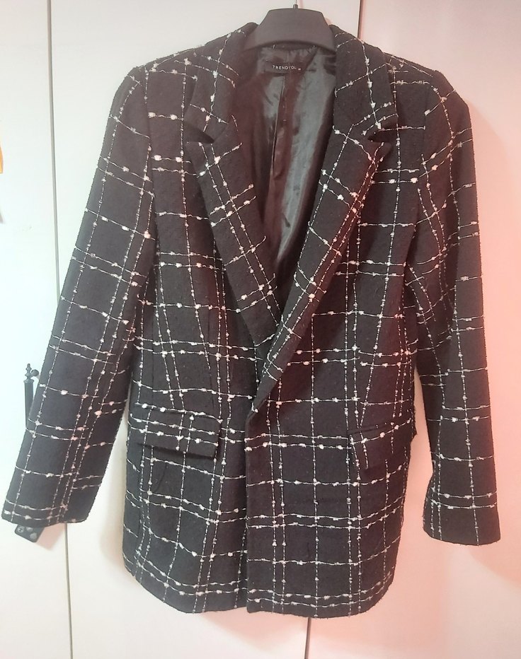 Düğmeli Siyah Kadın Midi Blazer Ceket - Görsel 3