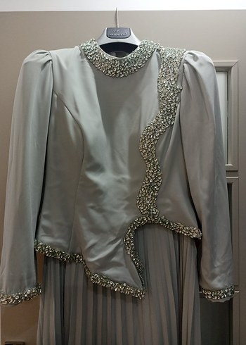 Feriha Sarıoğlu tasarımı Mint yeşili Tesettür Abiye Elbise - Görsel 6