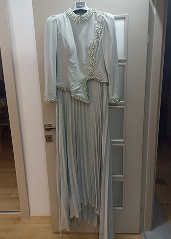 Feriha Sarıoğlu tasarımı Mint yeşili Tesettür Abiye Elbise - Görsel 5