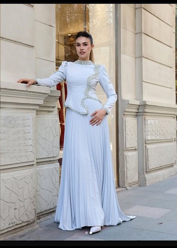 Feriha Sarıoğlu tasarımı Mint yeşili Tesettür Abiye Elbise - Görsel 2