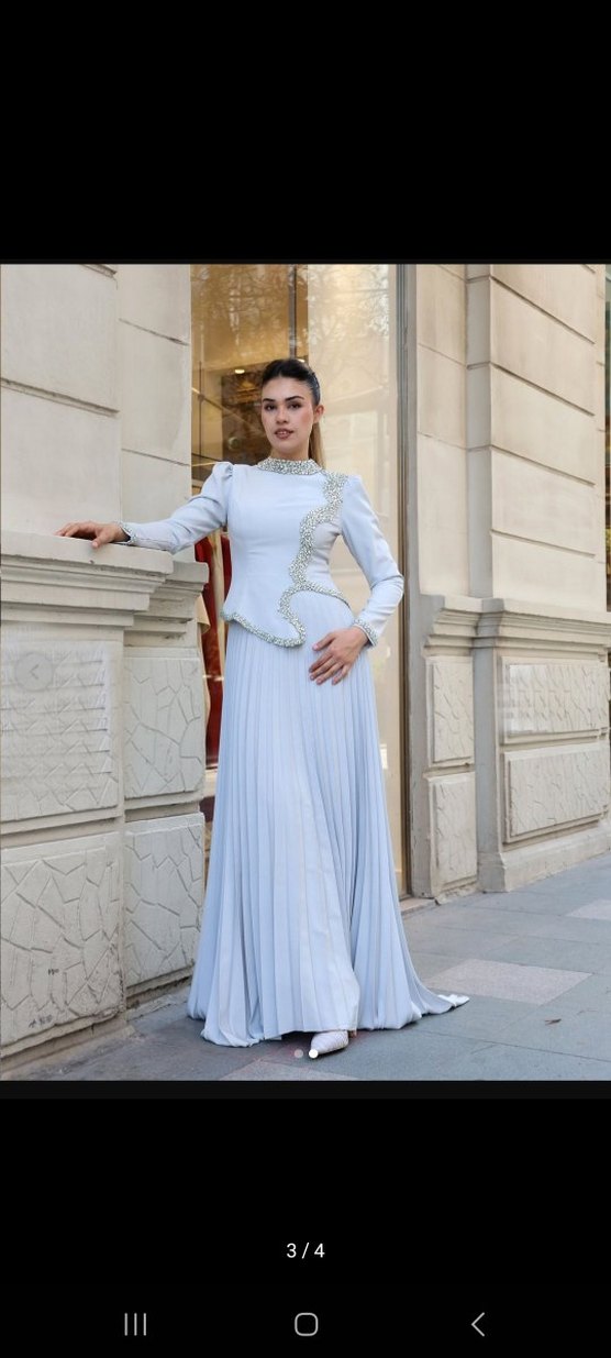 Feriha Sarıoğlu tasarımı Mint yeşili Tesettür Abiye Elbise - Görsel 2