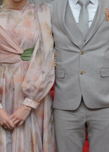 Zaira Dress Desenli Kamelya Abiye Elbise - Görsel 4