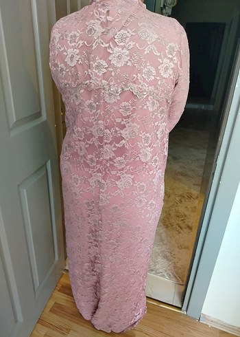 Pudra Renk Dantel Detaylı Uzun Kadın Elbise - Görsel 5