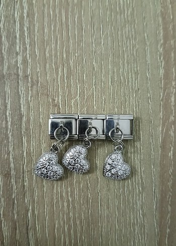Gri Payetli Kalp Charm Çelik