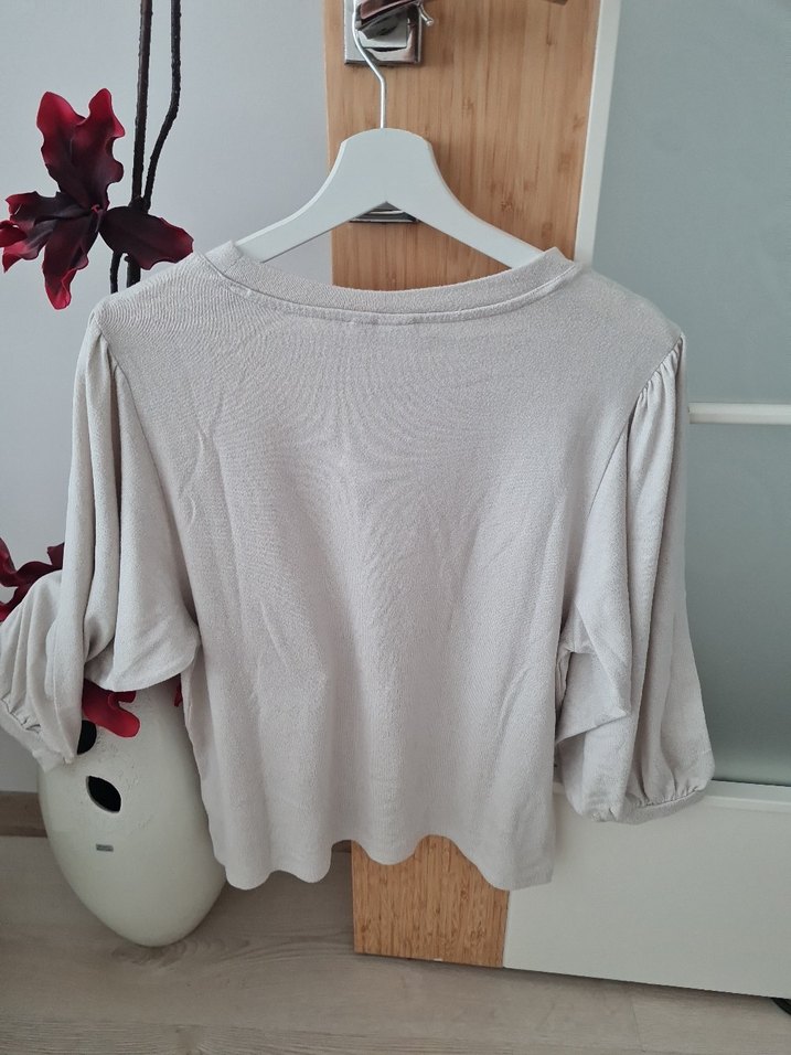 Bej 3/4 Kollu Pamuklu Kadın Bluz - Görsel 2