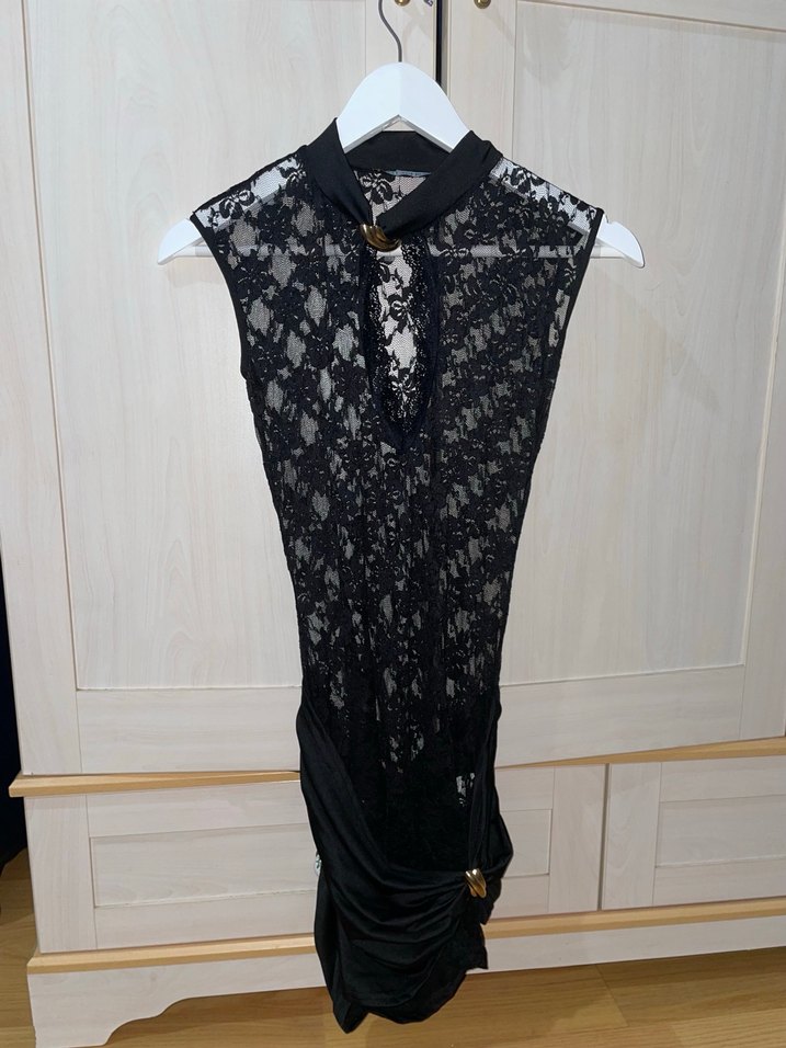 Dantelli Siyah Mini Elbise - Görsel 2