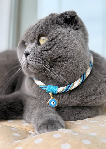 Uzun Turkuaz Boncuklu Bohem Desenli kedi kolyesi - Görsel 6