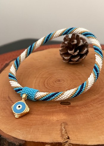 Uzun Turkuaz Boncuklu Bohem Desenli kedi kolyesi - Görsel 3