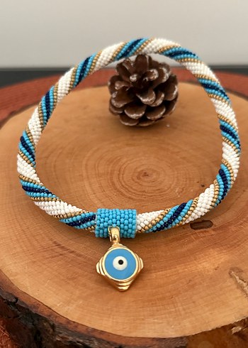 Uzun Turkuaz Boncuklu Bohem Desenli kedi kolyesi - Görsel 4