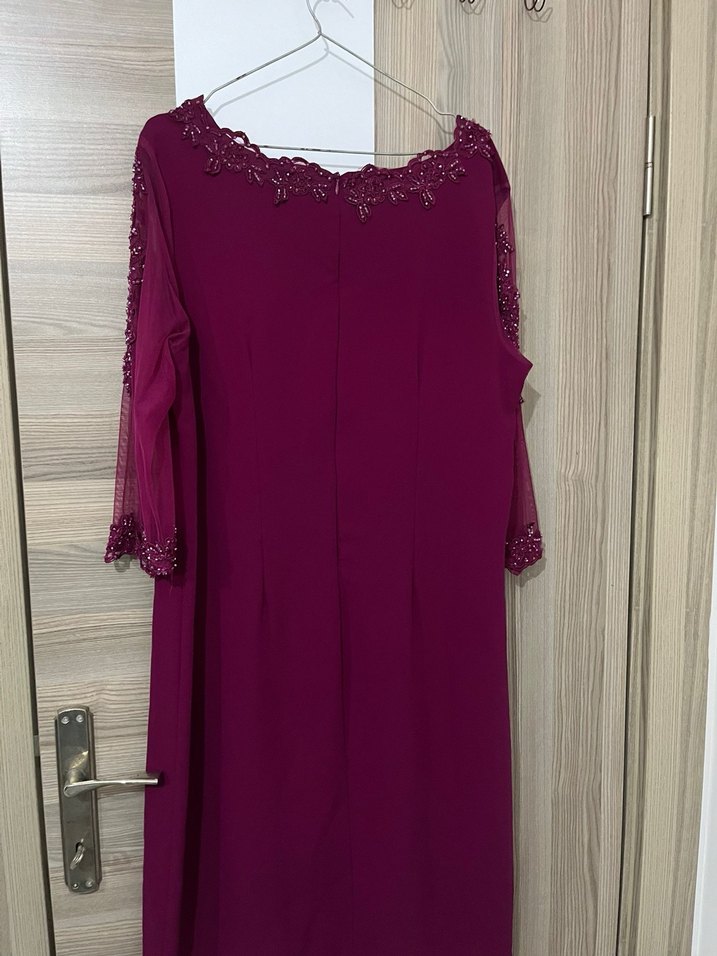 Bordo Uzun Kollu V Yaka Abiye Elbise - Görsel 3