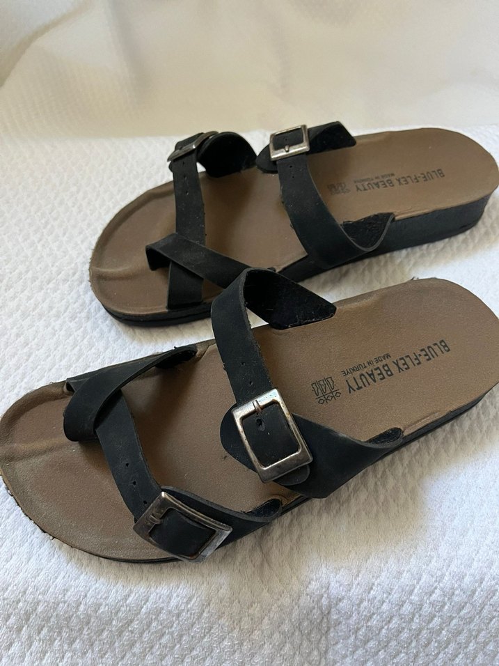 Bej Süet Tokalı Dolgu Topuk Terlik - Görsel 3