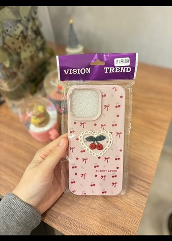 İphone 14 pro max Boncuklu Pembe Kiraz Desenli Telefon Kılıfı - Görsel 2