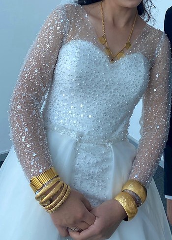 Boncuk İşlemeli Uzun Kollu Gelinlik - Görsel 4