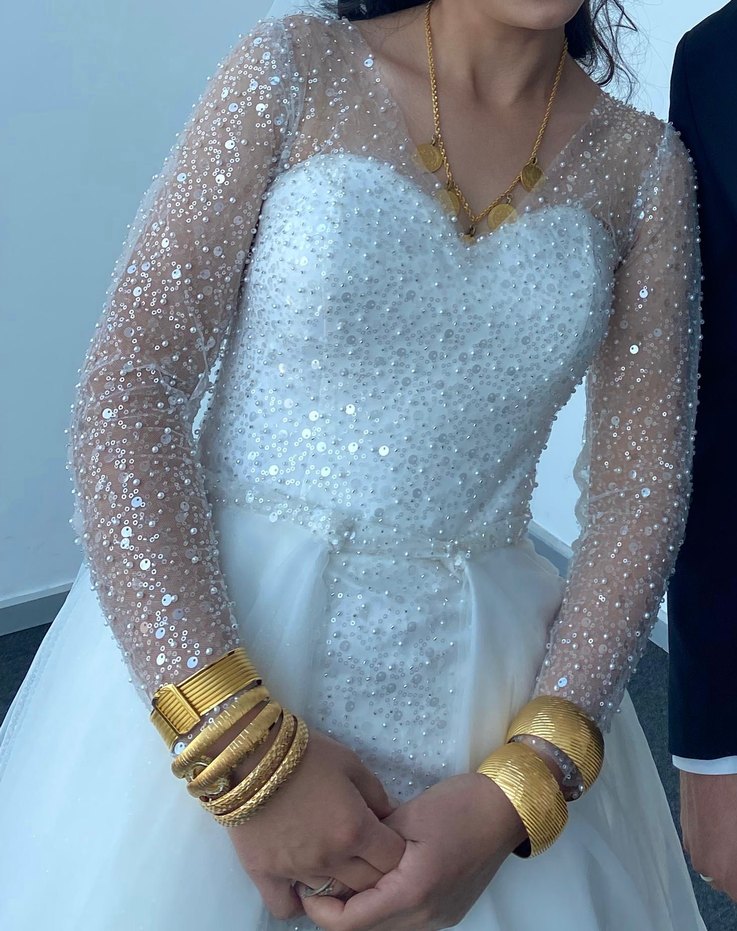 Boncuk İşlemeli Uzun Kollu Gelinlik - Görsel 4