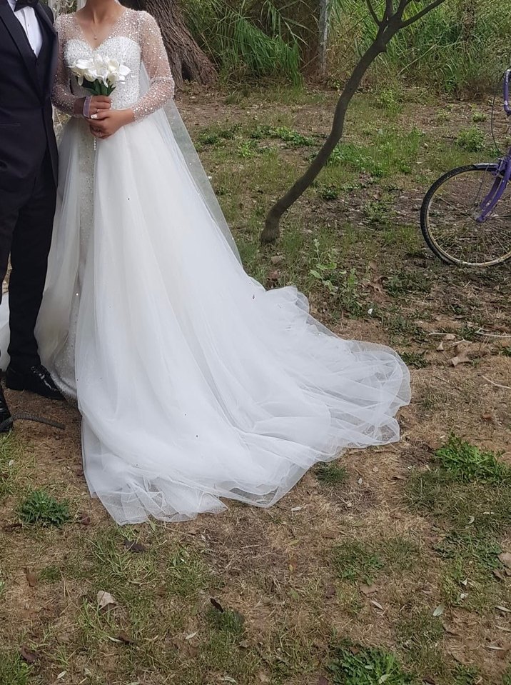 Boncuk İşlemeli Uzun Kollu Gelinlik - Görsel 2