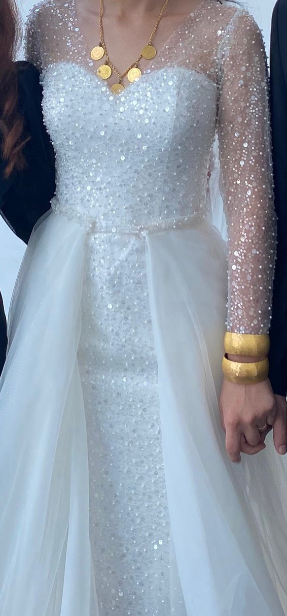 Boncuk İşlemeli Uzun Kollu Gelinlik - Görsel 3