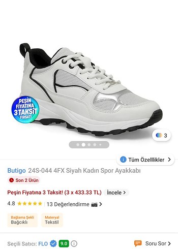 38 Beden Beyaz Kadın Spor Ayakkabı butigo
