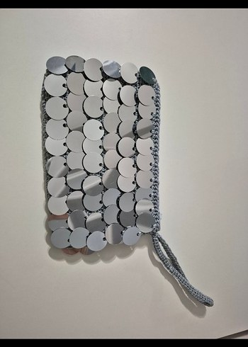 Gri Metal Boncuklu Kadın Portföy Çanta