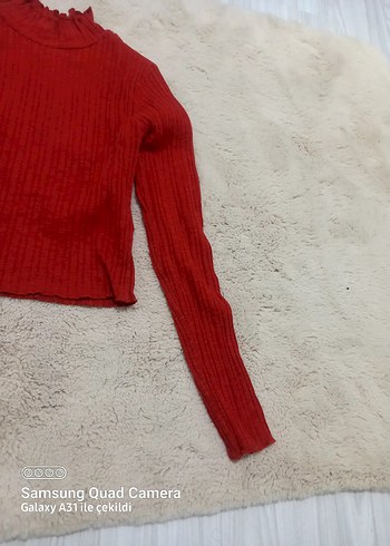 Kadın Kırmızı Boğazlı Triko Kazak - Görsel 2