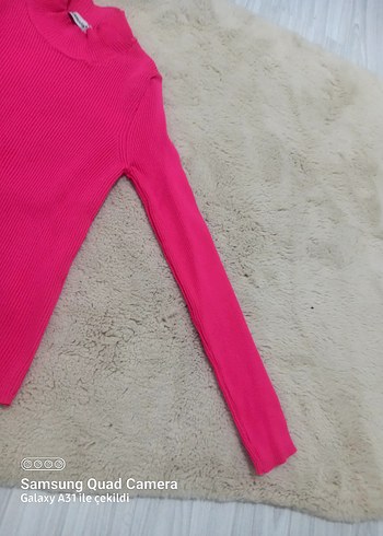 Pembe Yüksek Yakalı Kadın Triko Kazak - Görsel 3