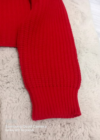Kırmızı Örgü Kadın Kazak - Görsel 3