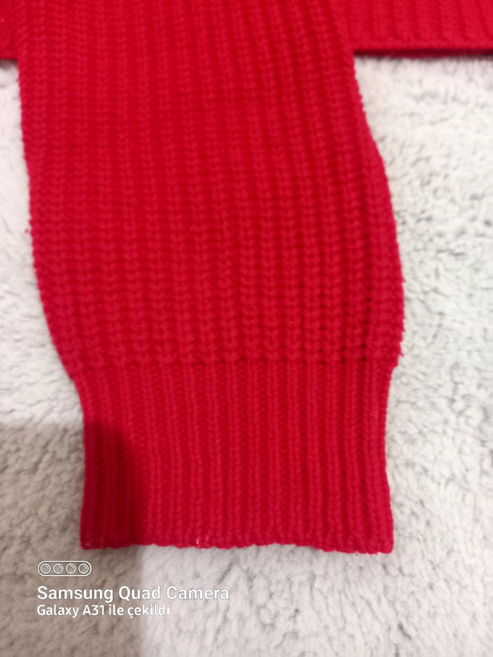 Kırmızı Örgü Kadın Kazak - Görsel 4