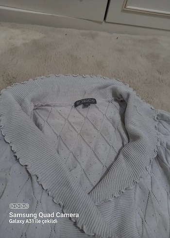 Gri Kadın Triko Hırka Notched Yaka - Görsel 3