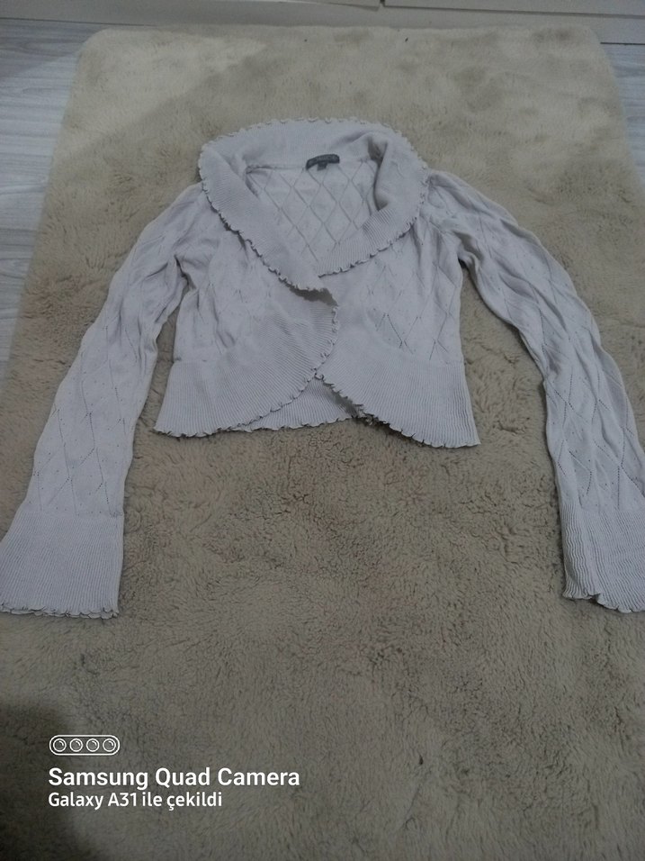 Gri Kadın Triko Hırka Notched Yaka - Görsel 2