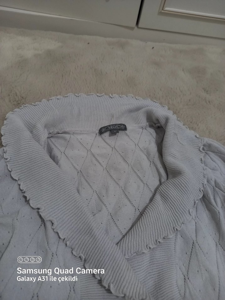 Gri Kadın Triko Hırka Notched Yaka - Görsel 3