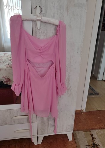 Pembe Straplez Mini Bohem Elbise