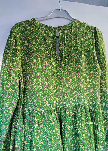 Yeşil Piliseli Uzun Kollu Dizde  Elbise - Görsel 6