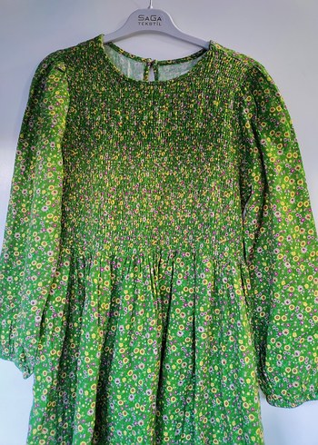 Yeşil Piliseli Uzun Kollu Dizde  Elbise - Görsel 4