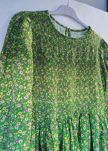 Yeşil Piliseli Uzun Kollu Dizde  Elbise - Görsel 5